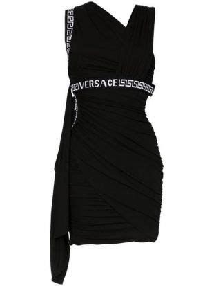 Versace asymmetric neck logo mini dress 